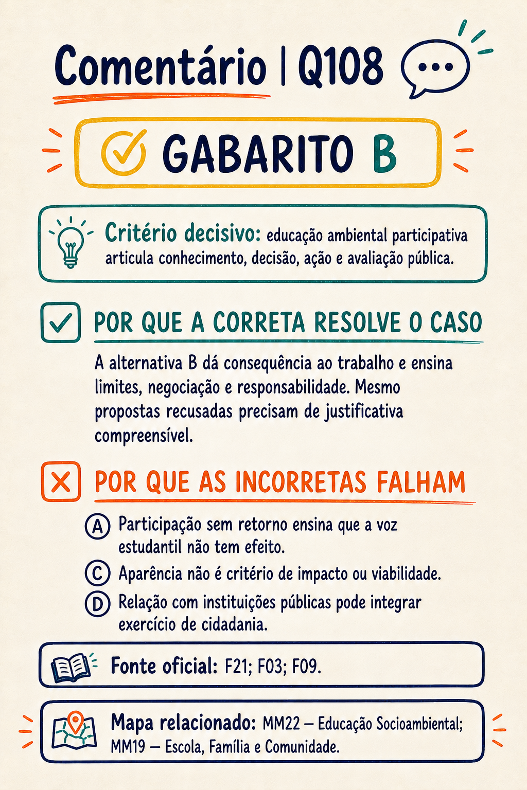 Comentário da pergunta Q108 com gabarito e critério decisivo